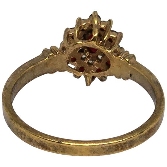 Vintage 18K GE RSC Ruby & CZ Cluster Ring – Marquise Center – Gold Electroplate - Picture 3 of 10